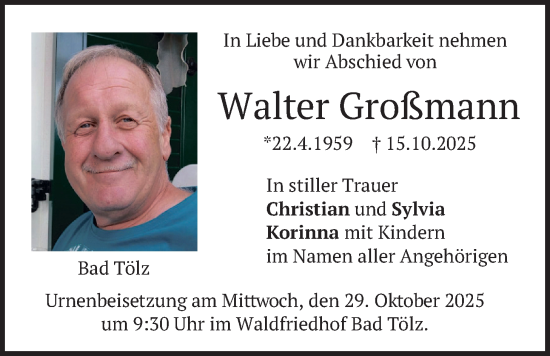 Traueranzeige von Walter Großmann von merkurtz