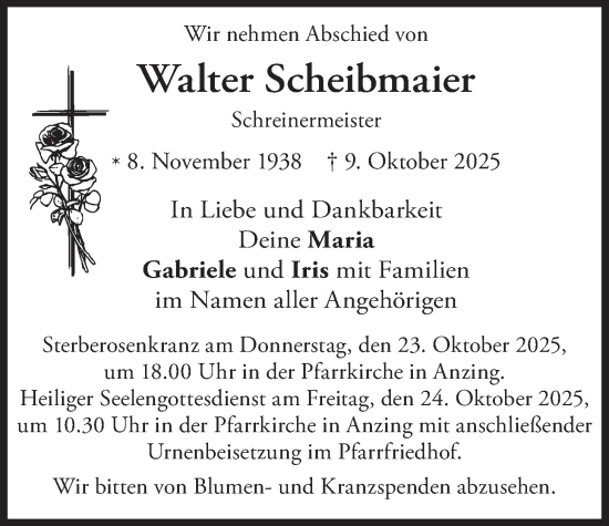 Traueranzeige von Walter Scheibmaier von merkurtz