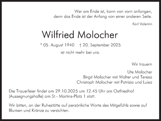 Traueranzeige von Wilfried Molocher von merkurtz