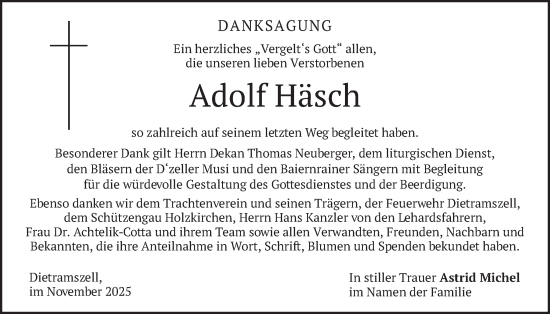 Traueranzeige von Adolf Häsch von merkurtz