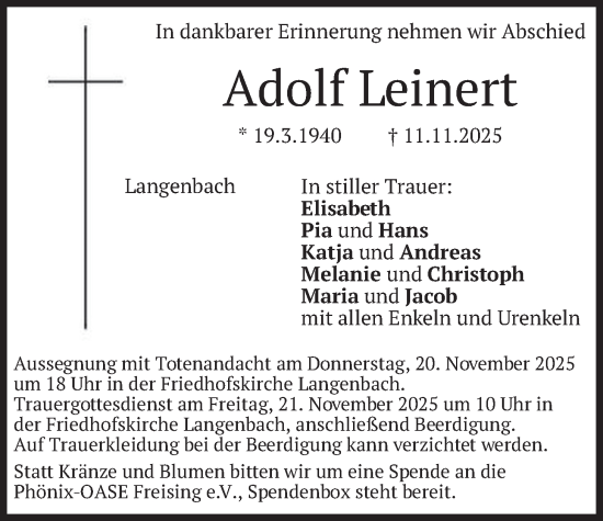 Traueranzeige von Adolf Leinert von merkurtz