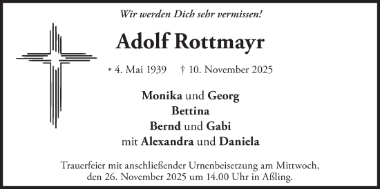 Traueranzeige von Adolf Rottmayr von merkurtz