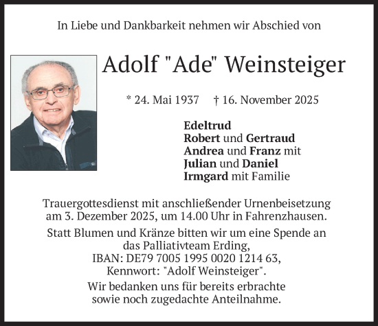 Traueranzeige von Adolf Weinsteiger von merkurtz