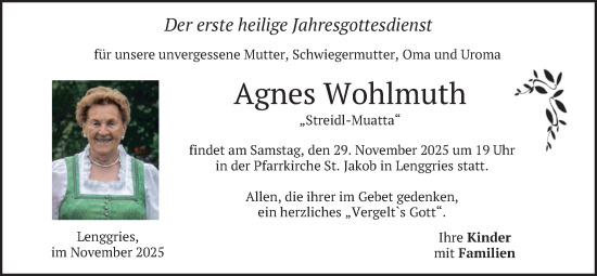 Traueranzeige von Agnes Wohlmuth von merkurtz