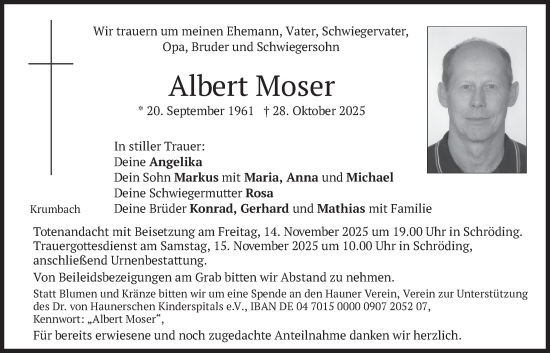 Traueranzeige von Albert Moser von merkurtz