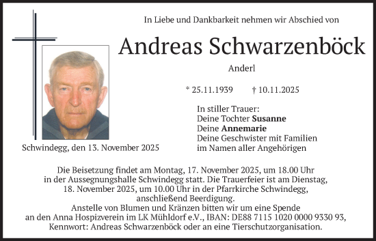 Traueranzeige von Andreas Schwarzenböck von merkurtz