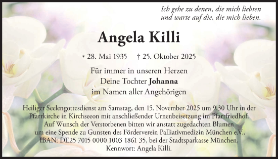 Traueranzeige von Angela Killi von merkurtz
