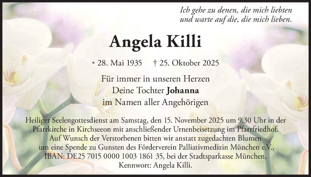  Traueranzeige für Angela Killi vom 08.11.2025 aus merkurtz