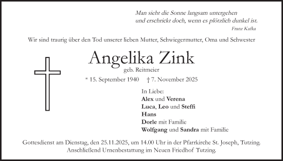 Traueranzeige von Angelika Zink von merkurtz