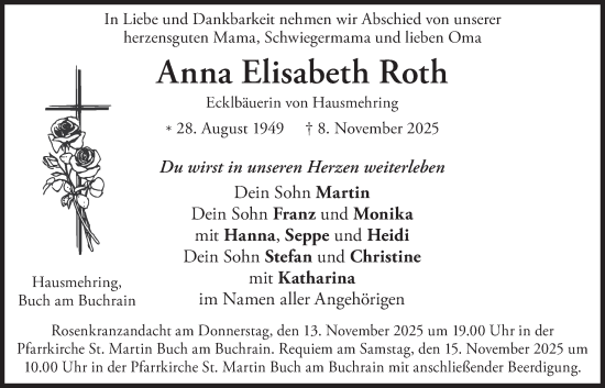 Traueranzeige von Anna Elisabeth Roth von merkurtz