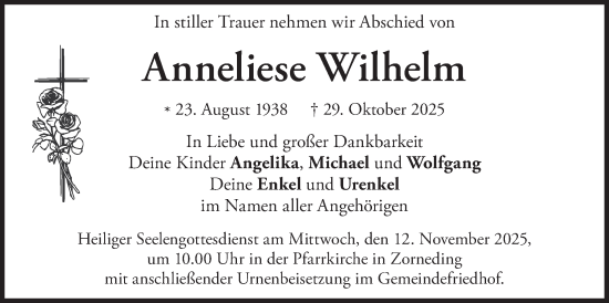 Traueranzeige von Anneliese Wilhelm von merkurtz