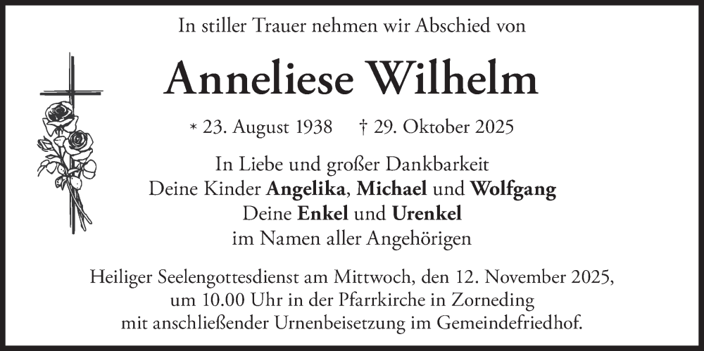  Traueranzeige für Anneliese Wilhelm vom 08.11.2025 aus merkurtz