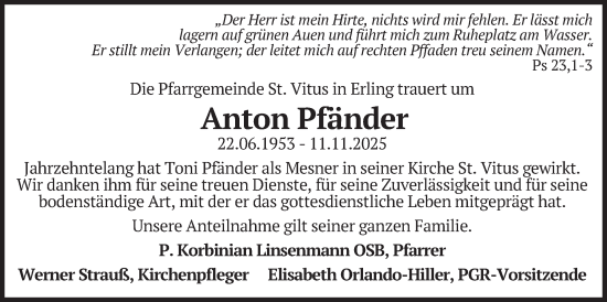 Traueranzeige von Anton Pfänder von merkurtz