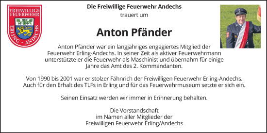 Traueranzeige von Anton Pfänder von merkurtz