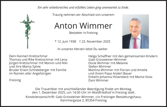 Traueranzeige von Anton Wimmer von merkurtz