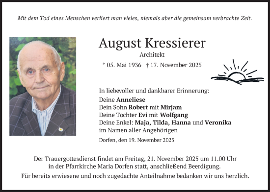 Traueranzeige von August Kressierer von merkurtz