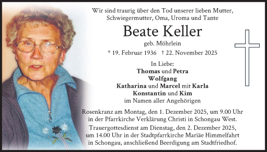 Traueranzeige von Beate Keller von merkurtz
