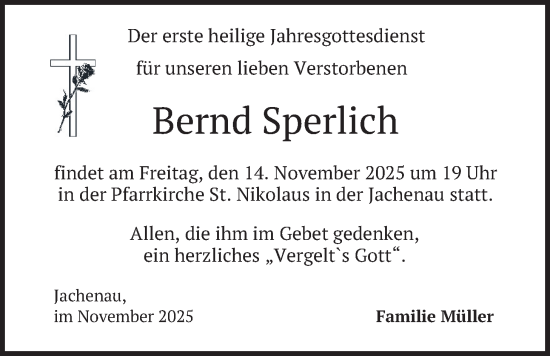 Traueranzeige von Bernd Sperlich von merkurtz
