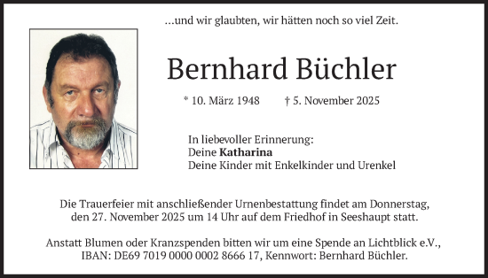 Traueranzeige von Bernhard Büchler von merkurtz