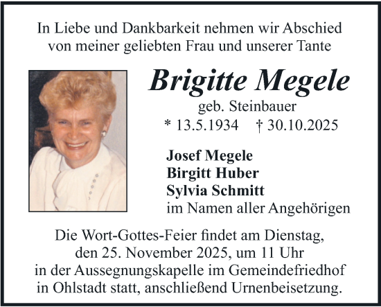 Traueranzeige von Brigitte Megele von merkurtz