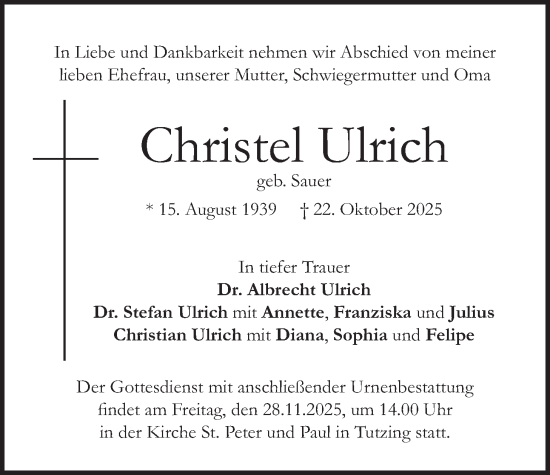 Traueranzeige von Christel Ulrich von merkurtz