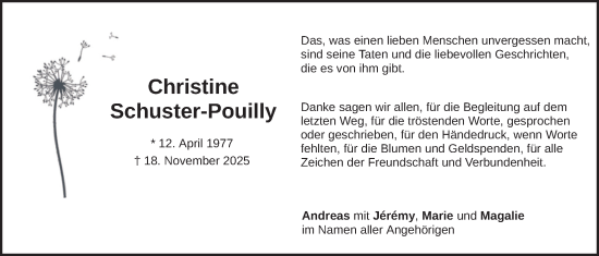 Traueranzeige von Christine Schuster-Pouilly von merkurtz