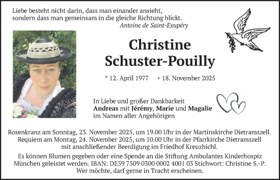 Traueranzeige von Christine Schuster-Pouilly von merkurtz