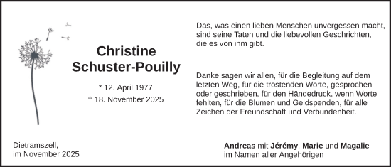 Traueranzeige von Christine Schuster-Pouilly von merkurtz