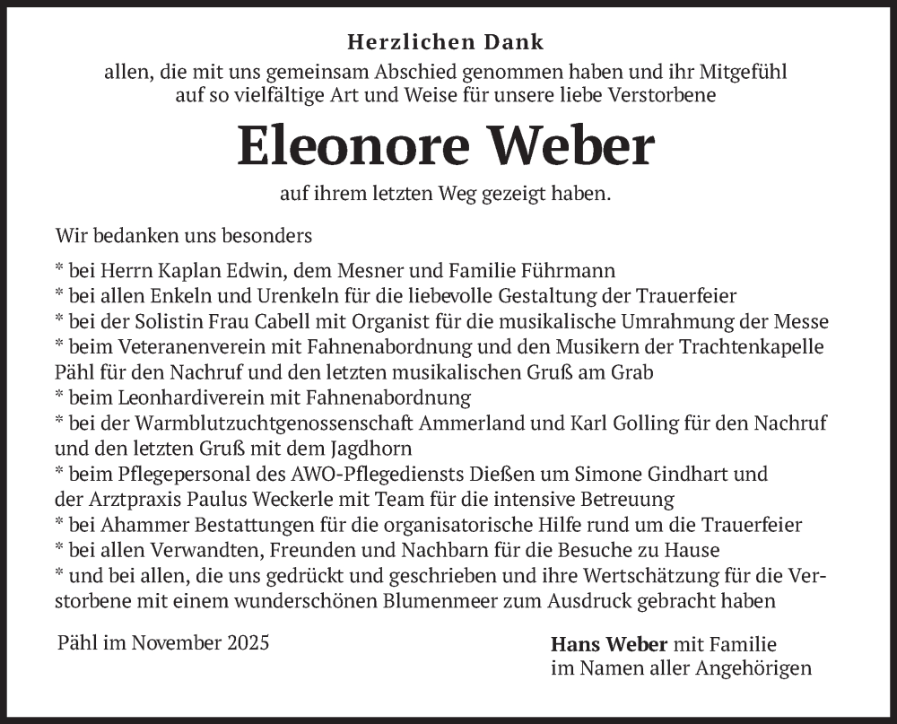  Traueranzeige für Eleonore Weber vom 05.11.2025 aus merkurtz