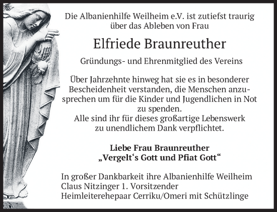 Traueranzeige von Elfriede Braunreuther von merkurtz