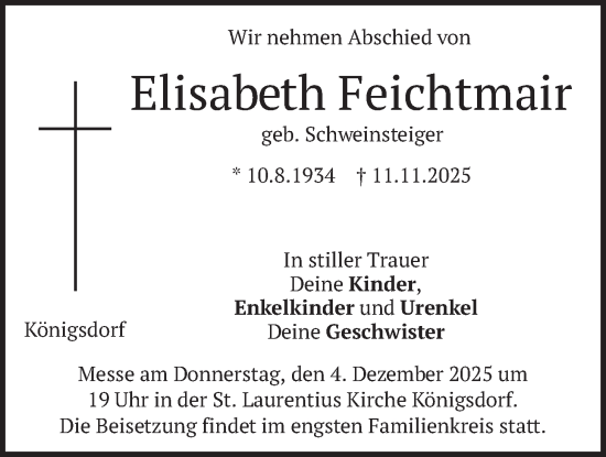 Traueranzeige von Elisabeth Feichtmair von merkurtz