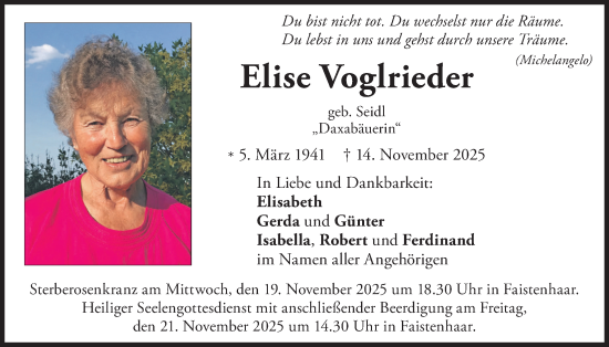 Traueranzeige von Elise Voglrieder von merkurtz