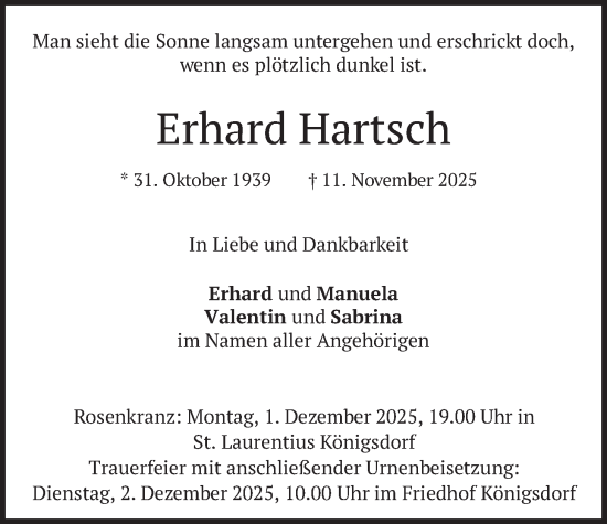 Traueranzeige von Erhard Hartsch von merkurtz