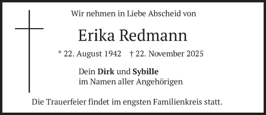 Traueranzeige von Erika Redmann von merkurtz