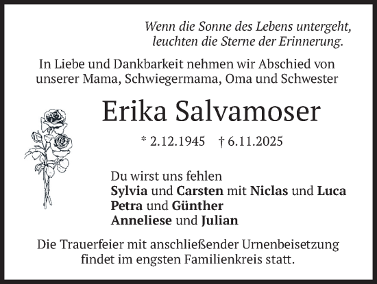 Traueranzeige von Erika Salvamoser von merkurtz