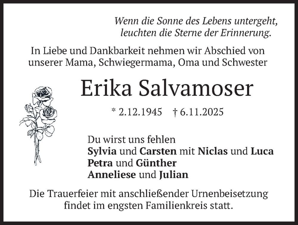  Traueranzeige für Erika Salvamoser vom 08.11.2025 aus merkurtz