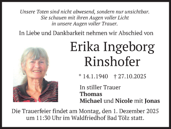 Traueranzeige von Erika Ingeborg Rinshofer von merkurtz