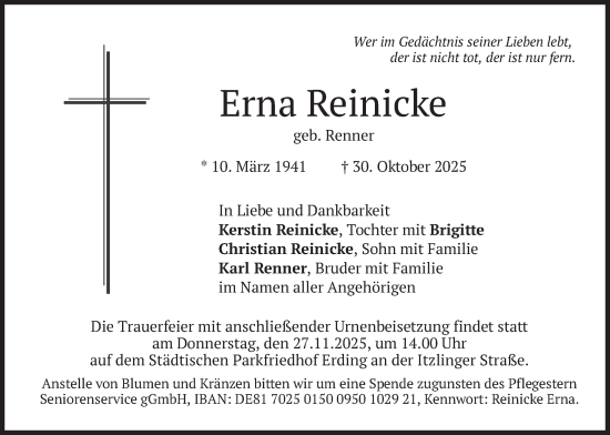 Traueranzeige von ERna Reinicke von merkurtz