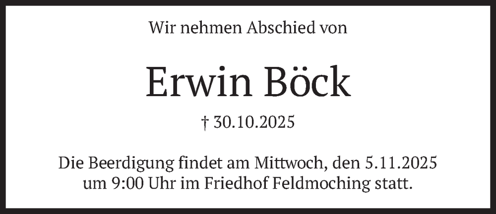  Traueranzeige für Erwin Böck vom 03.11.2025 aus merkurtz