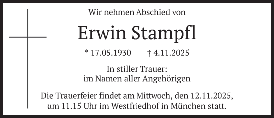 Traueranzeige von Erwin Stampfl von merkurtz