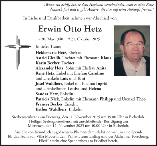 Traueranzeige von Erwin Otto Hetz von merkurtz