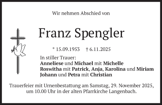 Traueranzeige von Franz Spengler von merkurtz