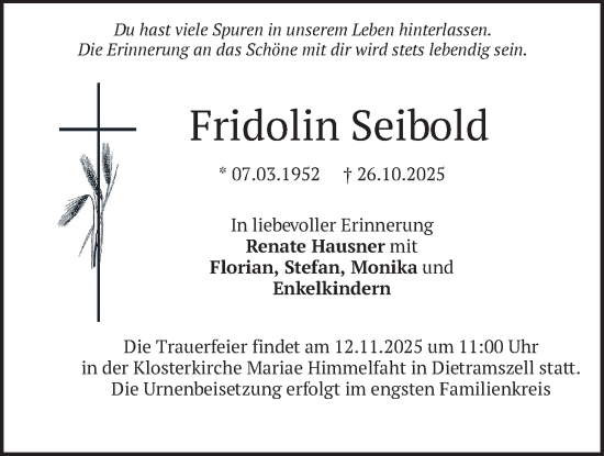 Traueranzeige von Fridolin Seibold von merkurtz