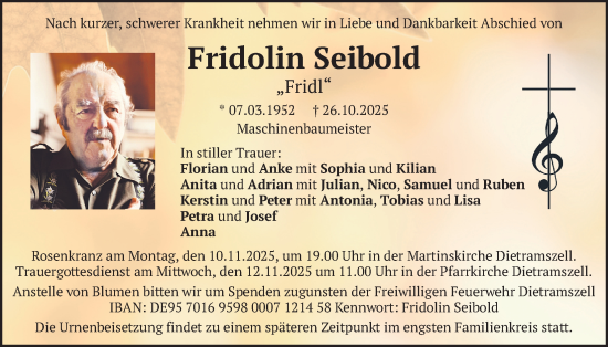 Traueranzeige von Fridolin Seibold von merkurtz