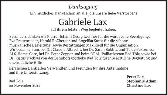 Traueranzeige von Gabriele Lax von merkurtz