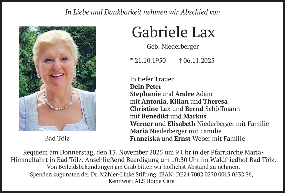  Traueranzeige für Gabriele Lax vom 11.11.2025 aus merkurtz