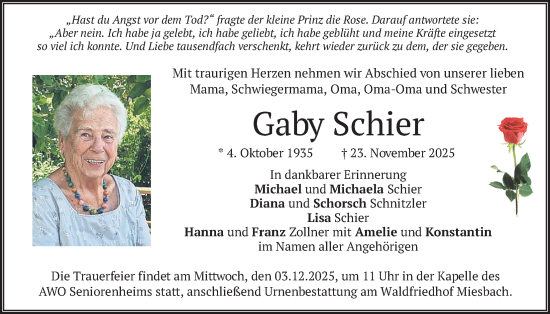 Traueranzeige von Gaby Schier von merkurtz