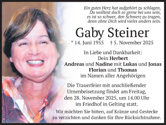 Traueranzeige von Gaby Steiner von merkurtz