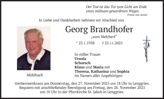 Traueranzeige von Georg Brandhofer von merkurtz