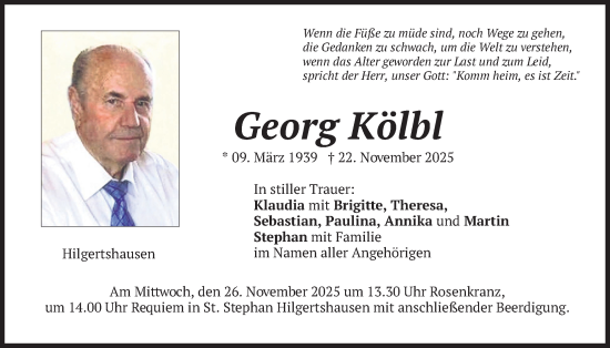 Traueranzeige von Georg Kölbl von merkurtz